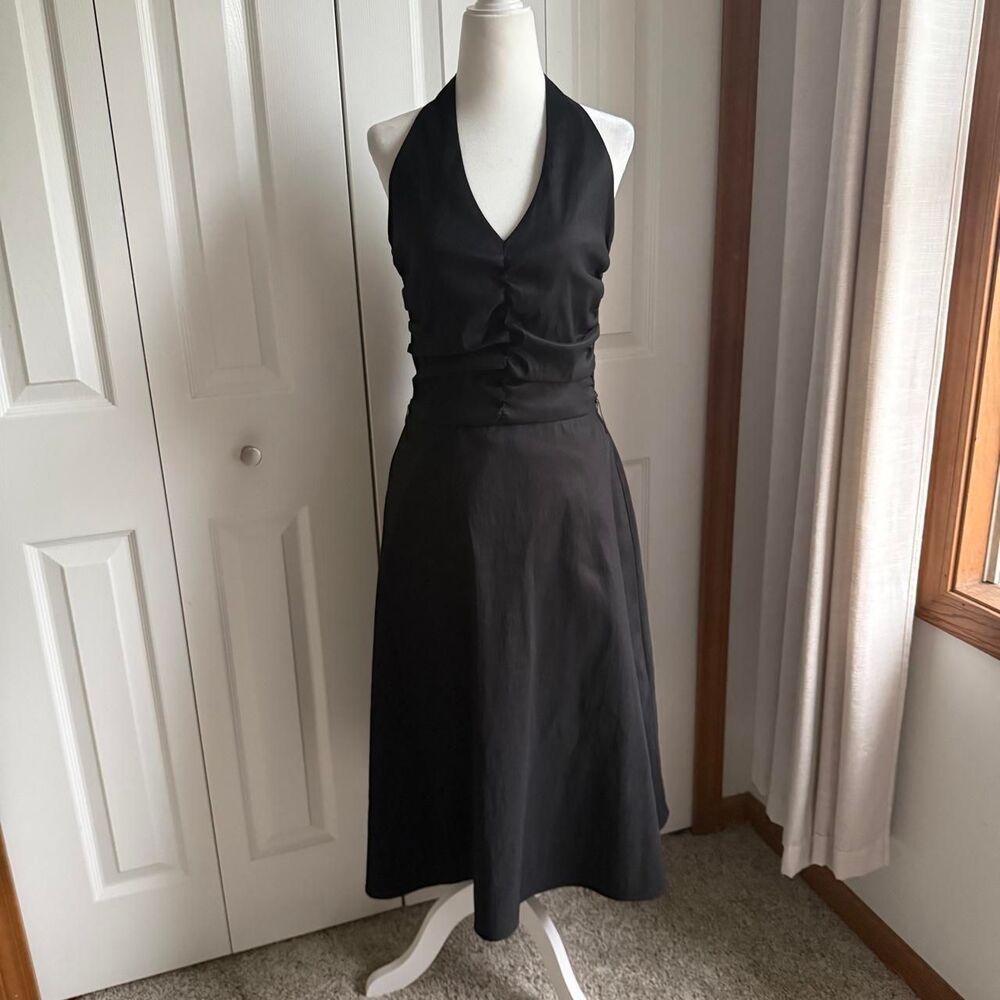 Vintage 90s Y2K black halter neck dress size 8 by Donna Ricco
